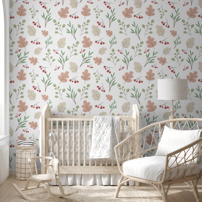 Baby Boho Seamless Leaves Pattern Behang (Kinderen)