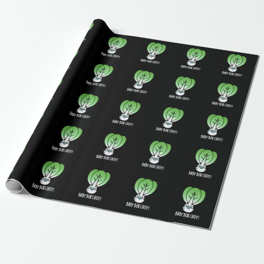 Baby Bok Choy Funny Veggie Pun Dark BG Cadeaupapier (Uitgerold)