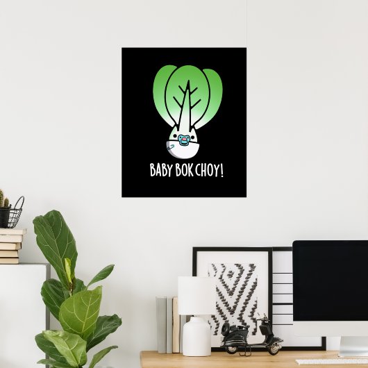 Baby Bok Choy Funny Veggie Pun Dark BG Poster (Thuiskantoor)