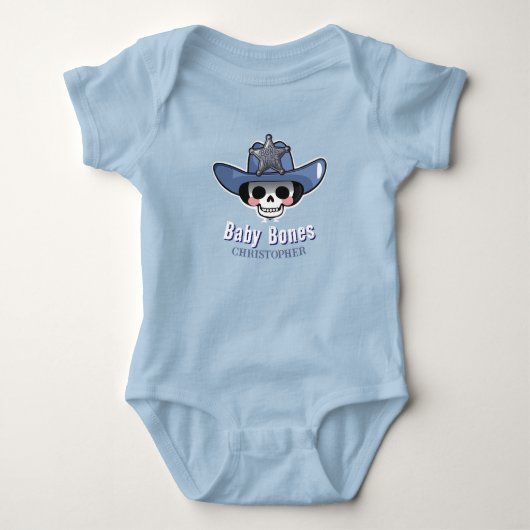 Baby Bones Halloween, Cowboy Skelet Personaliseer Romper (Voorkant)