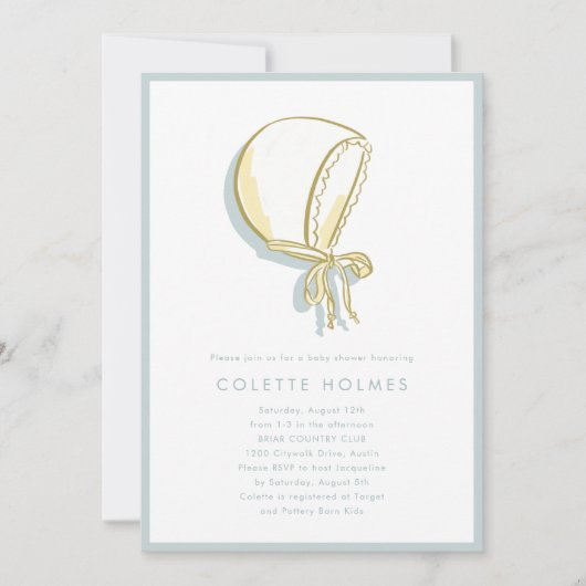 Baby Bonnet Baby shower Uitnodiging (Voorkant)