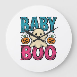 Baby Boo Vintage Halloween Geest T-shirt Ontwerp_1 Grote Klok