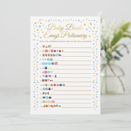 Baby Books Emoji Pictionary Game Blauw en Goud Kaart (Staand voorkant)