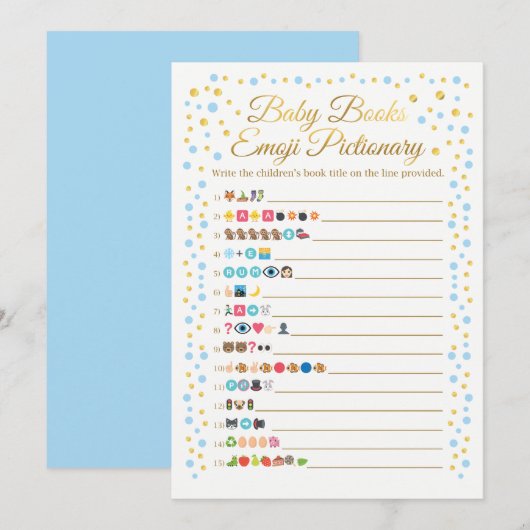 Baby Books Emoji Pictionary Game Blauw en Goud Kaart (Voorkant / Achterkant)
