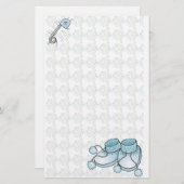 Baby Bootie Blue Stationery Briefpapier (Voorkant / Achterkant)