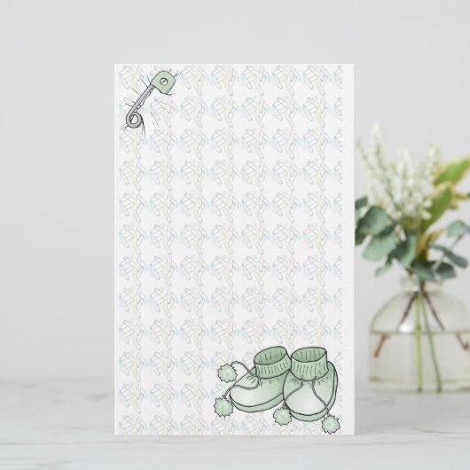 Baby Bootie Green Stationery Briefpapier (Staand voorkant)
