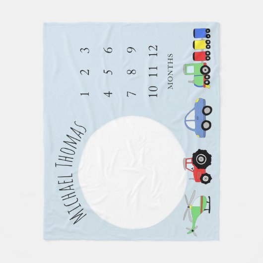 Baby-bootjes Cute Blue Train Tractor Milestone Fleece Deken (Voorkant)