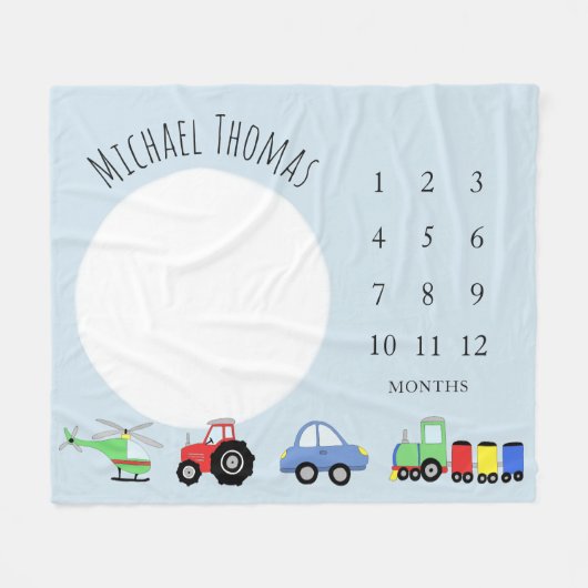 Baby-bootjes Cute Blue Train Tractor Milestone Fleece Deken (Voorkant (Horizontaal))