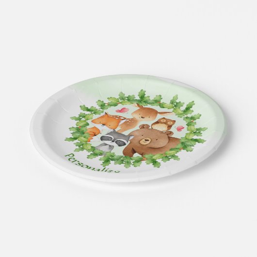 Baby Bosdieren Beer Wasbeer Eekhoorn Verjaardag Papieren Bordje (Gekanteld)