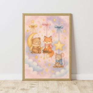 Baby bosdieren Hemelse kinderkamer muurkunst Poster