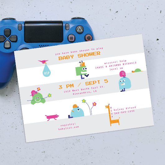 Baby Bots Grijs Gestreept Baby shower Uitnodiging