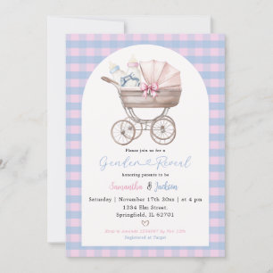 Baby Bottle Carriage Blue Pink Gingham Baby Reveal Kaart