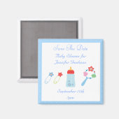 Baby Bottle & Rattle Save The Date Baby shower Magneet (Voorkant / Achterkant)