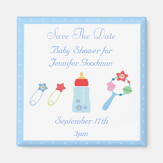 Baby Bottle & Rattle Save The Date Baby shower Magneet (Voorkant)