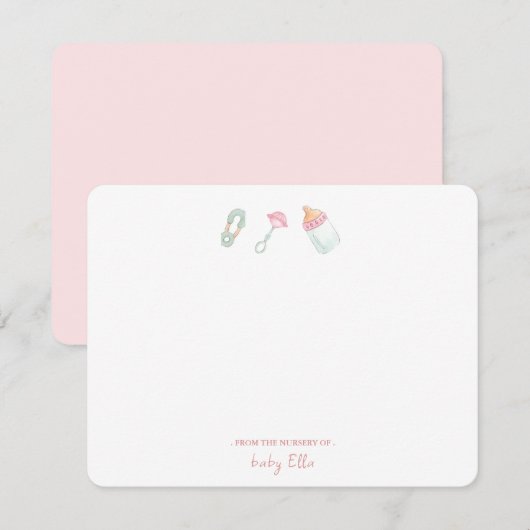 Baby Bottle & Rattle van de kwekerij flat Bedankkaart (Voorkant / Achterkant)