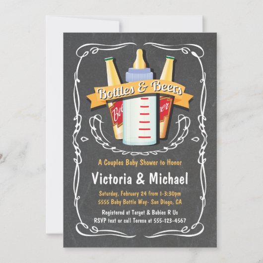Baby Bottles and Beers Baby shower Krijtbord Kaart (Voorkant)