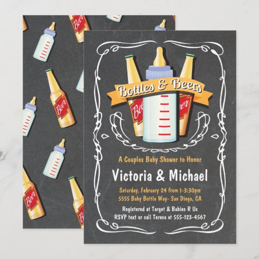 Baby Bottles and Beers Baby shower Krijtbord Kaart (Voorkant / Achterkant)