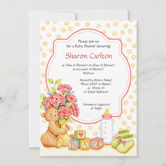 Baby Bouquet Shower Invitation Square Kaart (Voorkant)