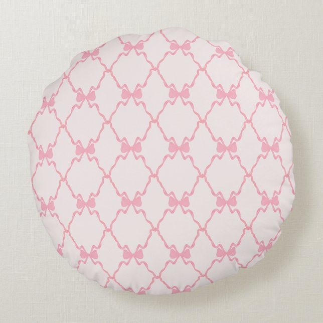 Baby Bow Trellis Pink Bella Ribbon Rond Kussen (Achterkant)