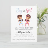 Baby Boxing Match Geslacht Reveal Invitation Kaart (Staand voorkant)