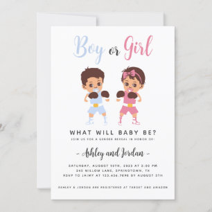 Baby Boxing Match Geslacht Reveal Invitation Kaart