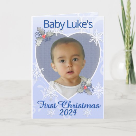 Baby Boy 1e foto kerst Kaart (Voorkant)