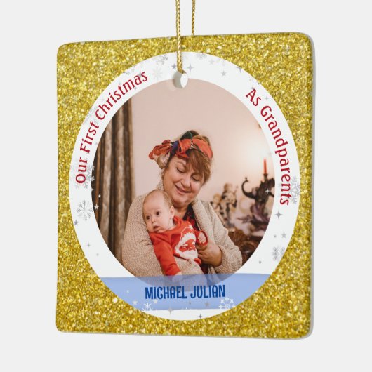 Baby Boy 1e Kerstmis als grootouders 2 foto's Keramisch Ornament (Links)