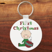Baby Boy 1e Kerstmis Tshirts en geschenken Sleutelhanger (Voorkant)