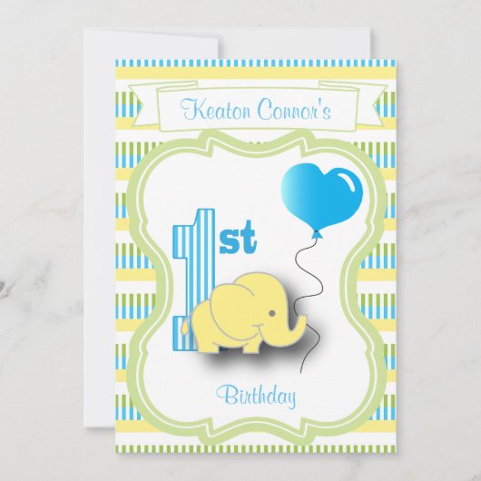 Baby Boy 1e verjaardagsfeestje met een Baby-olifan Kaart (Voorkant)