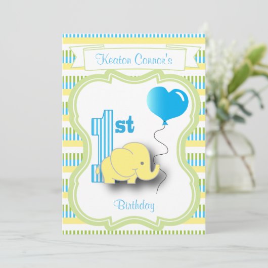 Baby Boy 1e verjaardagsfeestje met een Baby-olifan Kaart (Staand voorkant)
