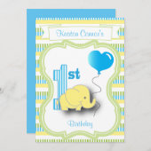 Baby Boy 1e verjaardagsfeestje met een Baby-olifan Kaart (Voorkant / Achterkant)