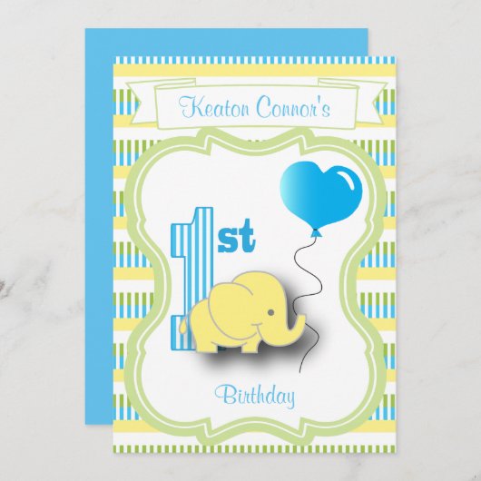 Baby Boy 1e verjaardagsfeestje met een Baby-olifan Kaart (Voorkant / Achterkant)