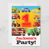 Baby Boy 1st Birthday Big Trucks Party Kaart (Voorkant)