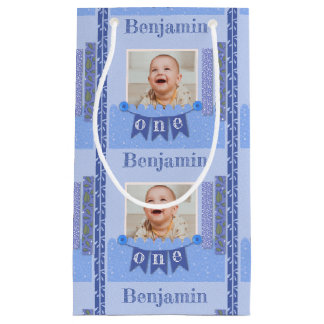 Baby Boy 1st Birthday Blue Scrapbook Small Gift Ba Klein Cadeauzakje