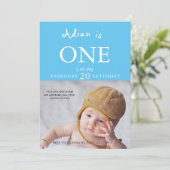 Baby Boy 1st Birthday Foto Kaart (Staand voorkant)