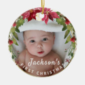 Baby Boy 1st Kerstmis Holly Wreatfoto Keepomwille Keramisch Ornament (Voorkant)