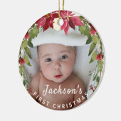 Baby Boy 1st Kerstmis Holly Wreatfoto Keepomwille Keramisch Ornament (Links)