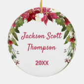 Baby Boy 1st Kerstmis Holly Wreatfoto Keepomwille Keramisch Ornament (Achterkant)