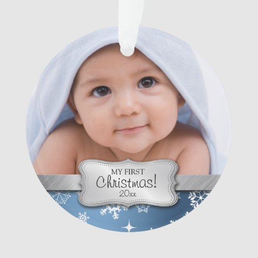 Baby Boy 1st Kerstmis met Snowflakes Ornament (voorkant)