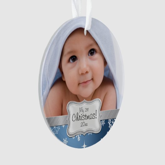Baby Boy 1st Kerstmis met Snowflakes Ornament (voorkant)