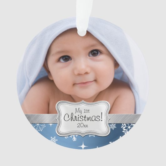 Baby Boy 1st Kerstmis met Snowflakes Ornament (voorkant)