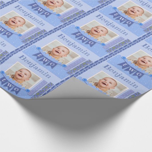 Baby Boy 2nd Birthday Blue Scrapbooking Cadeaupapier (Hoek)