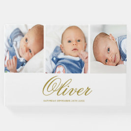 Baby Boy 3 Foto Collage Gold Elegant Gastenboek
