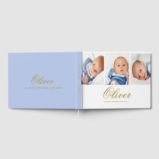 Baby Boy 3 Foto Collage Gold Elegant Gastenboek (Volledig)