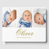 Baby Boy 3 Foto Collage Gold Elegant Gastenboek (Voorkant)