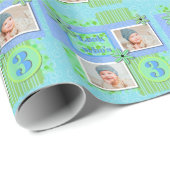 Baby Boy 3rd Birthday Blue & Green Scrapbooking Cadeaupapier (Rol Hoek)