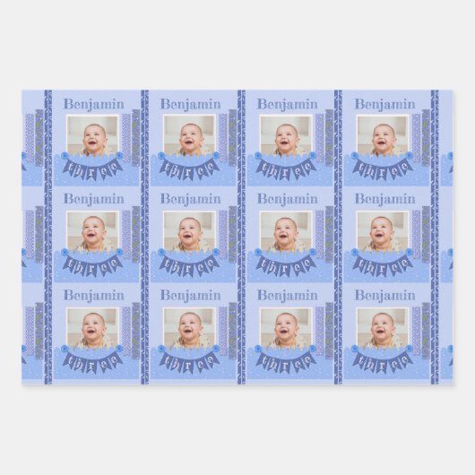 Baby Boy 3rd Birthday Blue Scrapbooking Wrapping P Inpakpapier Vel (Voorkant)