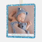 Baby Boy Aangepast Mijn eerste kerstblauwe glitter Keramisch Ornament (Links)