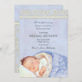 Baby Boy Aankondiging Blauw & Ivoor Kant (Voorkant / Achterkant)