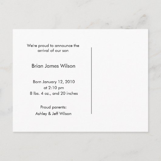 Baby Boy aankondiging briefkaarten (Achterkant)